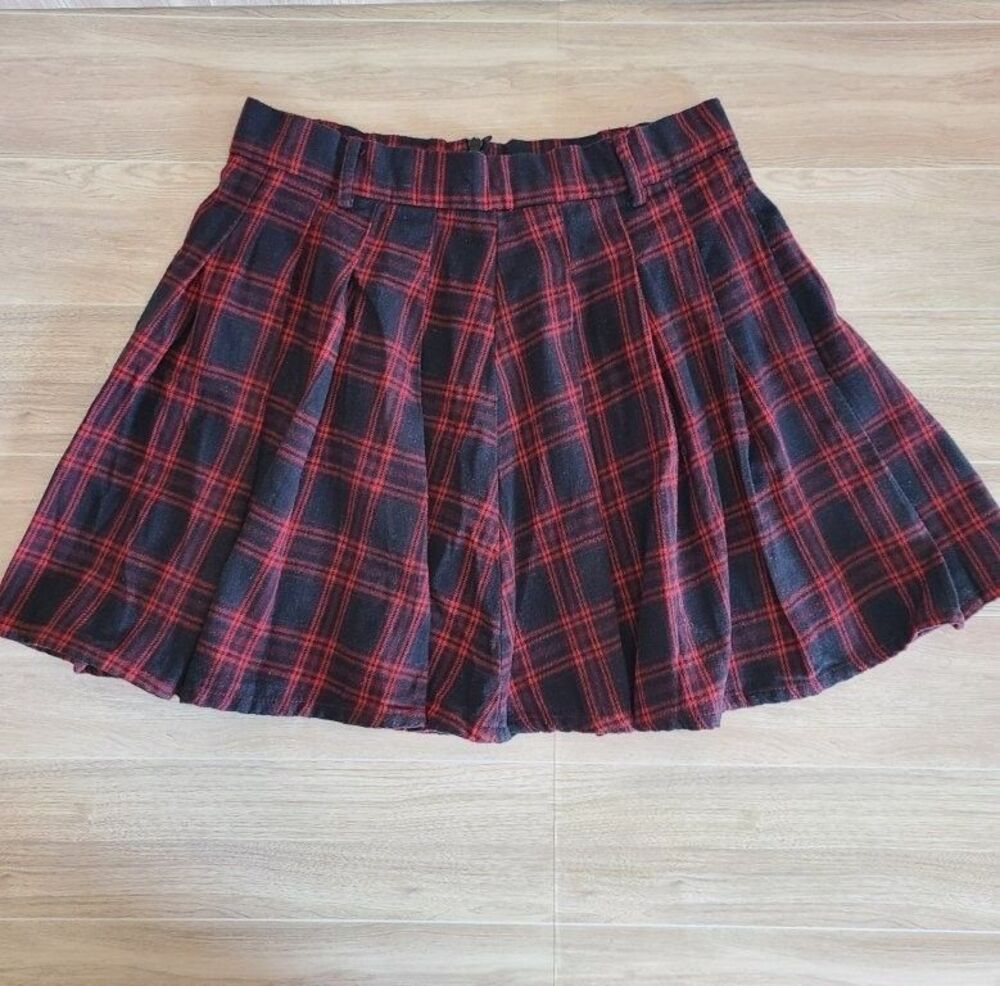 Red Navy Plaid Pleated Skirt Womens Small Tartan Schoolgirl Punk